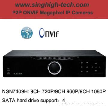 9CH 1080P 960p 720p P2p Onvif 4SATA H. 264 DVR NVR (NSN7409H)